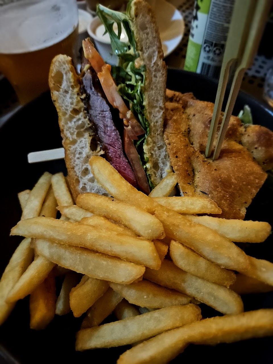 Steak sandwich and chips at Fortune of War